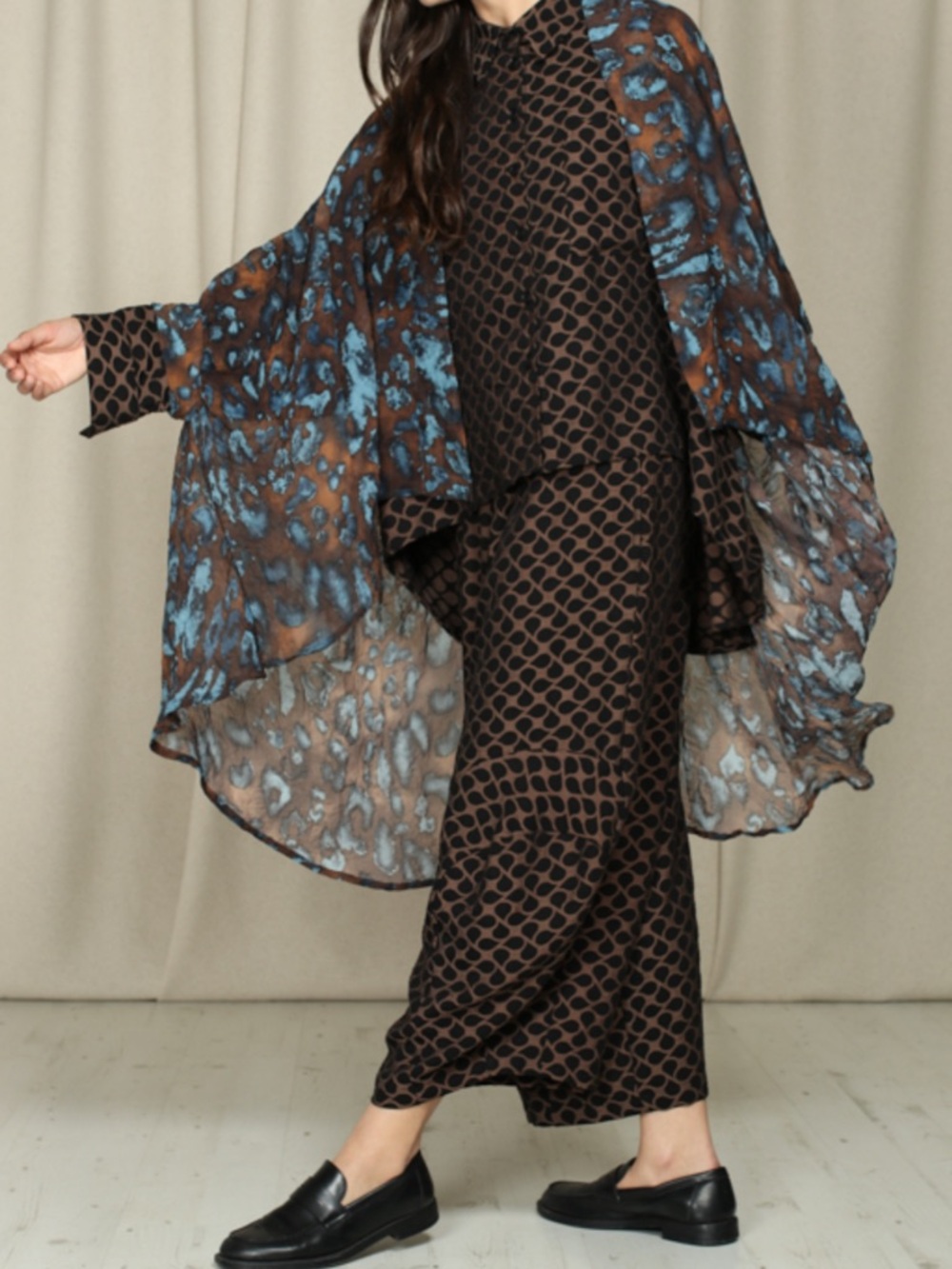 Kedem Sasson Wide Leg Pants Brown Black Print Elastic Waist Avant Garde Size 2